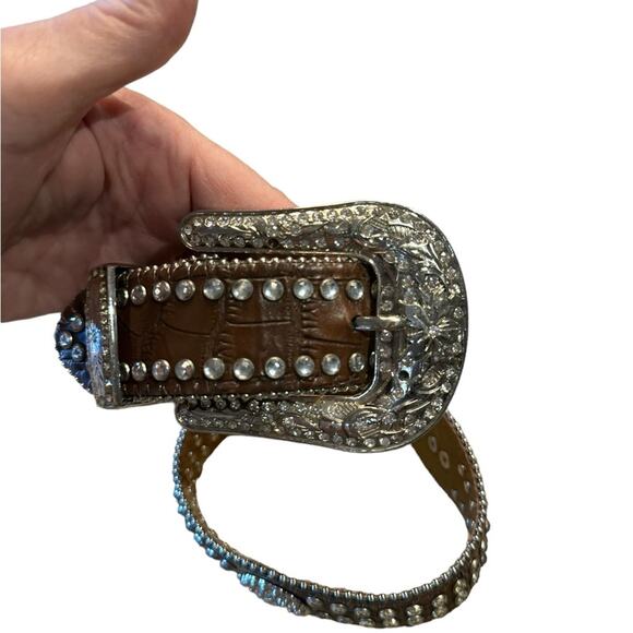Bejeweled Western Belt with Silver Buckle and Trim Childs Size 24” - Picture 5 of 6